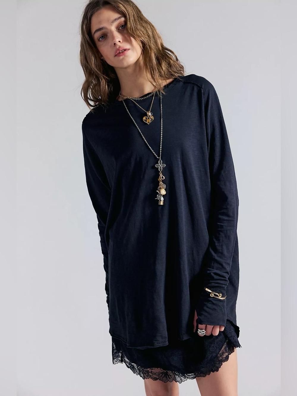We The Free ARDEN Long Sleeve Tee — Heather Black Lightweight $58 NWOT